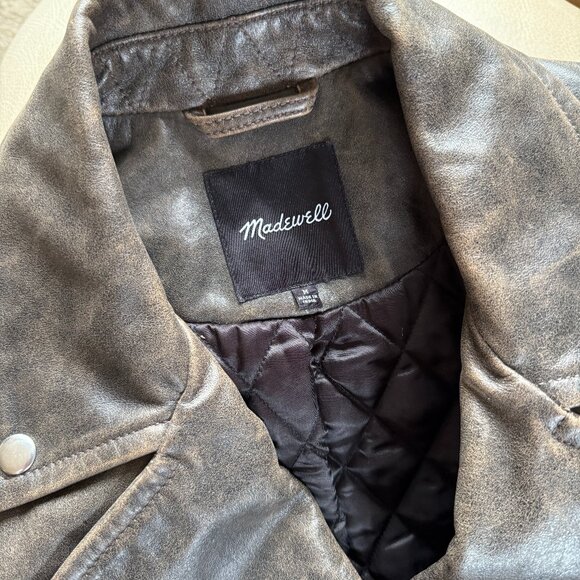 Madewell Distressed Leather Oversized Motorcycle Jacket - Picture 4 of 6